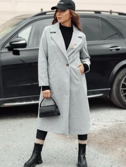 Płaszcze Damskie>Dstreet Płaszcz damski oversize MANTOVA długi jasnoszary NY0740