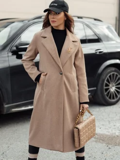 Płaszcze Damskie>Dstreet Płaszcz damski oversize MANTOVA długi kamelowy NY0739