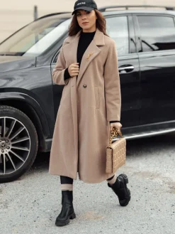 Płaszcze Damskie>Dstreet Płaszcz damski oversize MANTOVA długi kamelowy NY0739