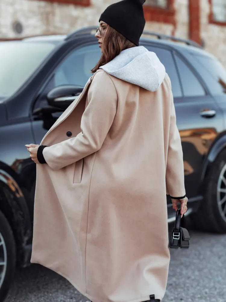 Płaszcze Damskie>Dstreet Płaszcz damski oversize MODVENTURE z kapturem beżowy NY0721