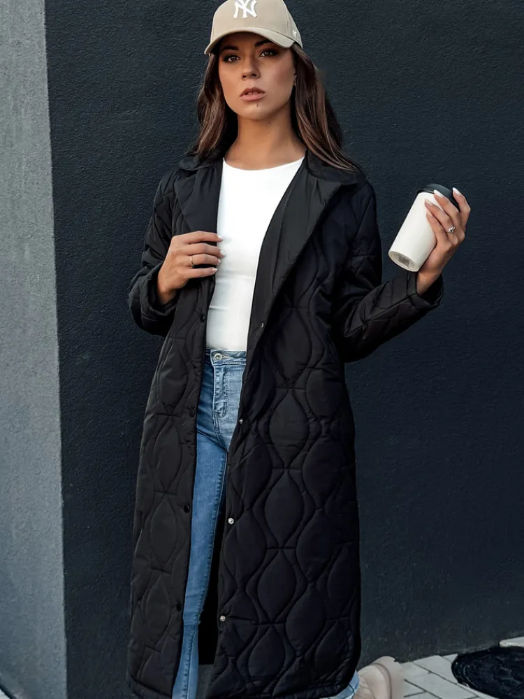 Płaszcze Damskie|Kurtki Damskie>Dstreet Płaszcz damski pikowany długi TRENDIFY czarny TY4378