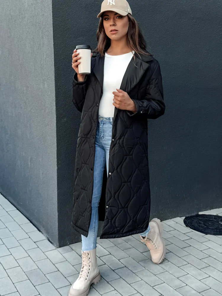 Płaszcze Damskie|Kurtki Damskie>Dstreet Płaszcz damski pikowany długi TRENDIFY czarny TY4378