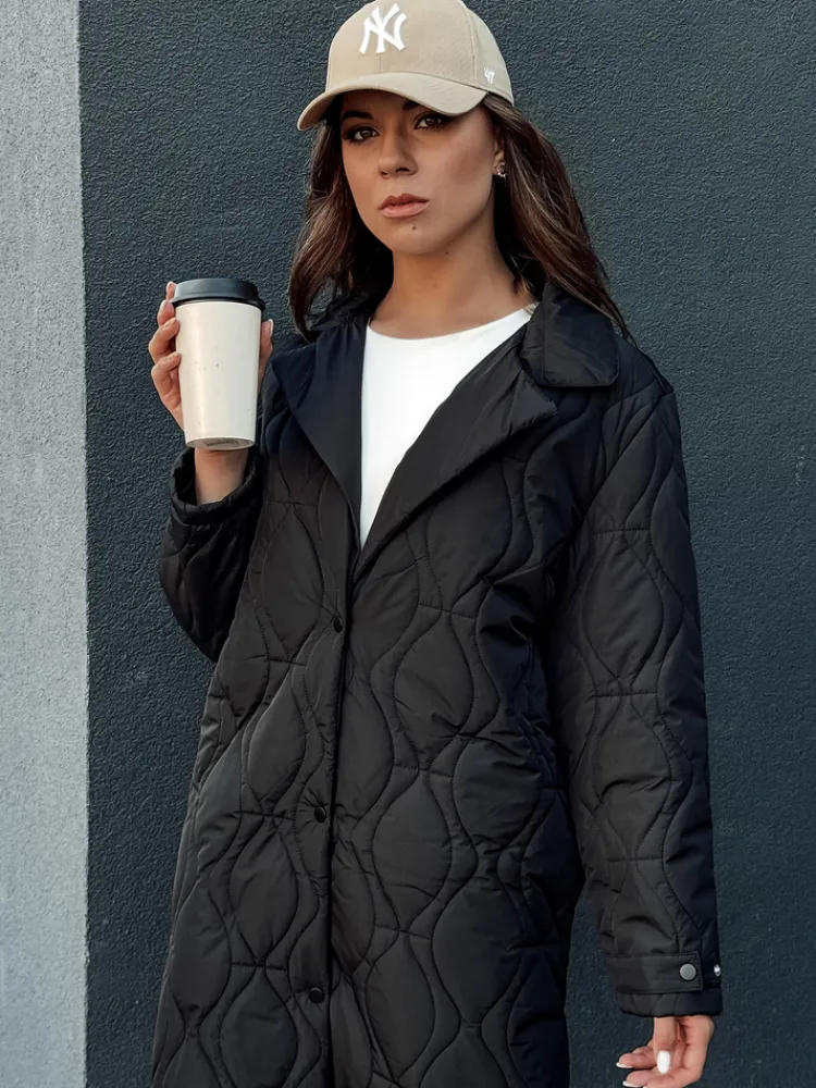 Płaszcze Damskie|Kurtki Damskie>Dstreet Płaszcz damski pikowany długi TRENDIFY czarny TY4378