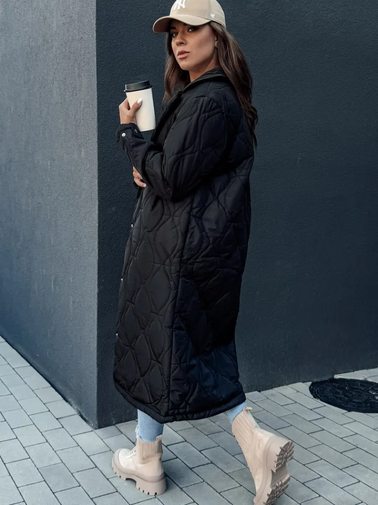 Płaszcze Damskie|Kurtki Damskie>Dstreet Płaszcz damski pikowany długi TRENDIFY czarny TY4378