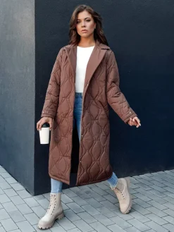 Płaszcze Damskie|Kurtki Damskie>Dstreet Płaszcz damski pikowany długi TRENDIFY brązowy TY4379