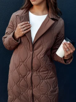 Płaszcze Damskie|Kurtki Damskie>Dstreet Płaszcz damski pikowany długi TRENDIFY brązowy TY4379