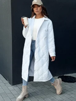 Płaszcze Damskie|Kurtki Damskie>Dstreet Płaszcz damski pikowany długi TRENDIFY biały TY4380