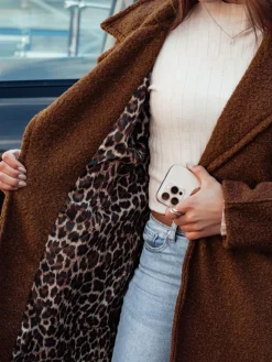 Płaszcze Damskie>Dstreet Płaszcz damski PLUSHLINE baranek długi czekoladowy NY0712