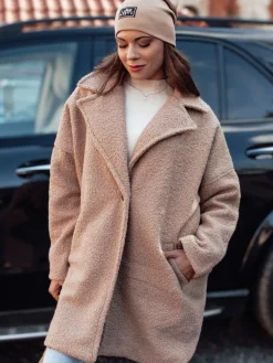 Płaszcze Damskie>Dstreet Płaszcz damski PLUSHLINE baranek długi beżowy NY0711