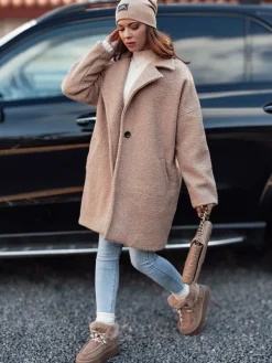 Płaszcze Damskie>Dstreet Płaszcz damski PLUSHLINE baranek długi beżowy NY0711