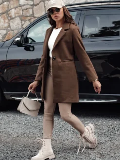 Płaszcze Damskie>Dstreet Płaszcz damski przejściowy jednorzędowy MINTER brązowy NY0682