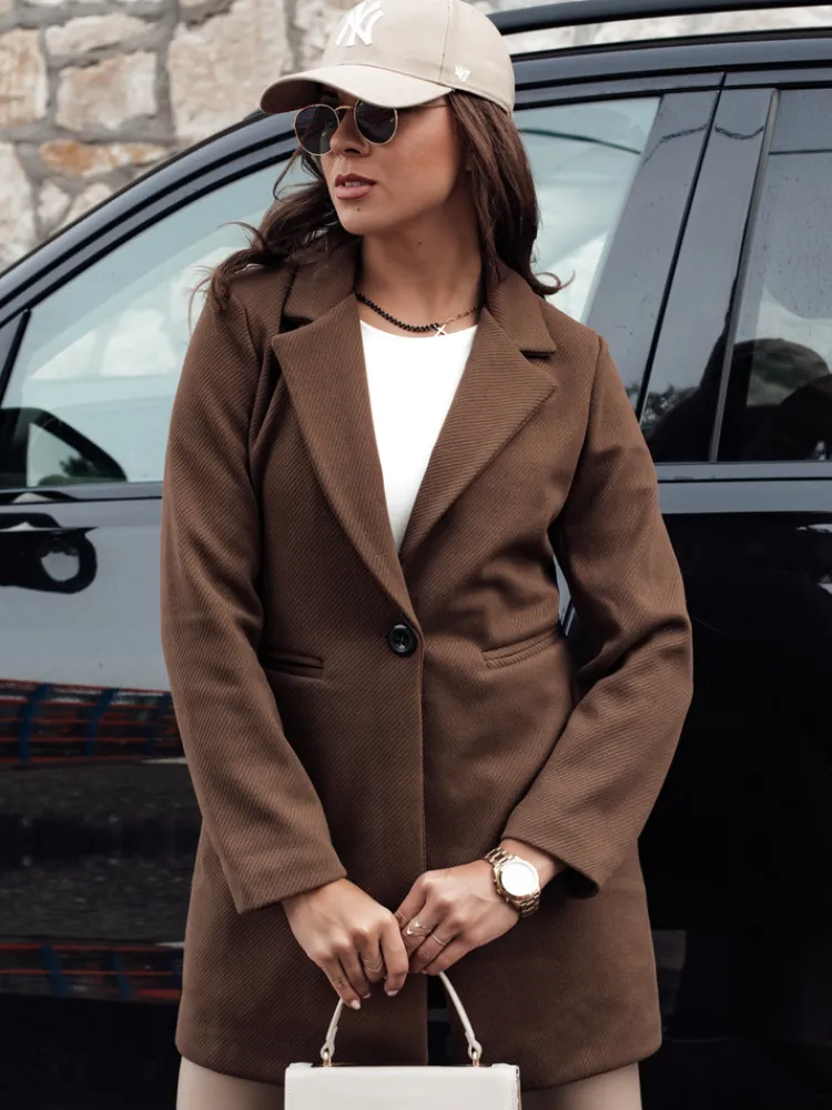 Płaszcze Damskie>Dstreet Płaszcz damski przejściowy jednorzędowy MINTER brązowy NY0682