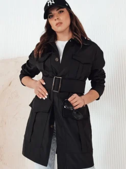 Płaszcze Damskie>Dstreet Płaszcz damski przejściowy wiązany VERMONT czarny NY0582