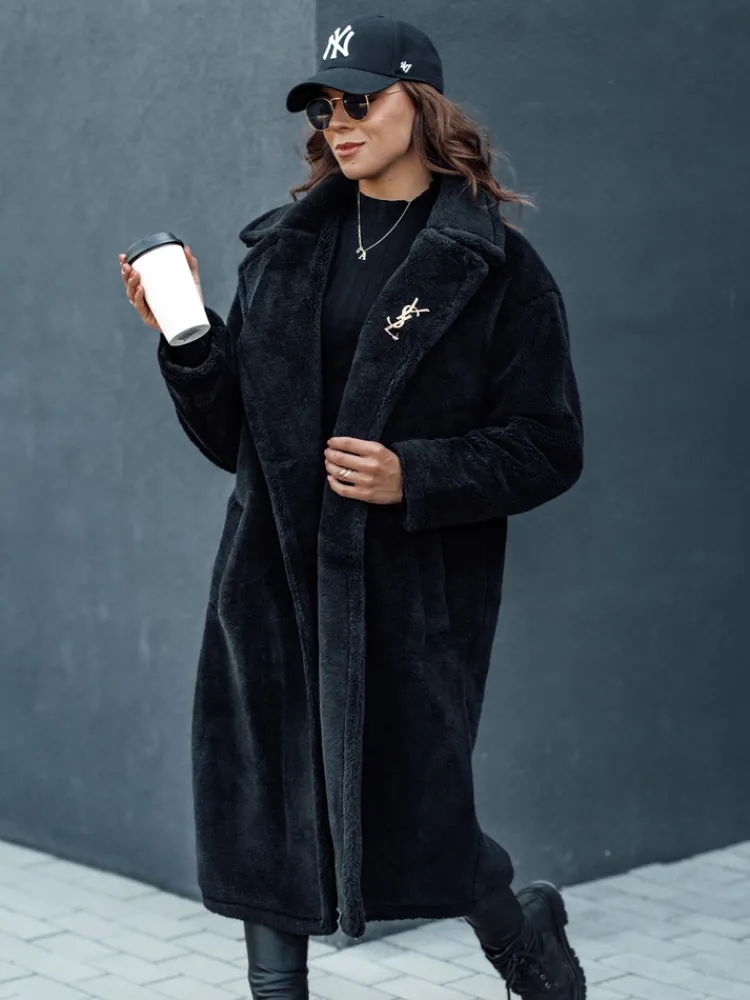 Kożuszki Damskie|Płaszcze Damskie>Dstreet Płaszcz damski zimowy GLAMFUR długi futerkowy czarny TY4697