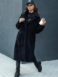 Kożuszki Damskie|Płaszcze Damskie>Dstreet Płaszcz damski zimowy GLAMFUR długi futerkowy czarny TY4697