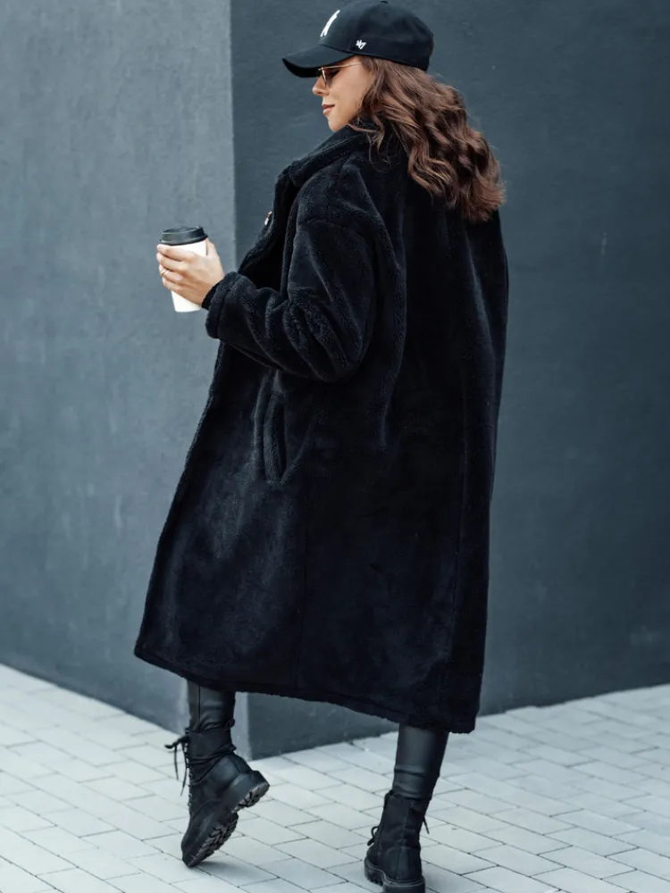 Kożuszki Damskie|Płaszcze Damskie>Dstreet Płaszcz damski zimowy GLAMFUR długi futerkowy czarny TY4697