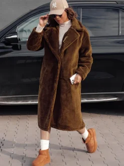 Kożuszki Damskie|Płaszcze Damskie>Dstreet Płaszcz damski zimowy GLAMFUR długi futerkowy kamelowy TY4699