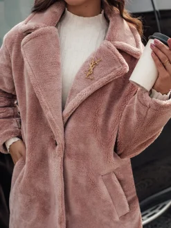 Płaszcze Damskie>Dstreet Płaszcz damski zimowy GLAMFUR długi futerkowy różowy TY4700