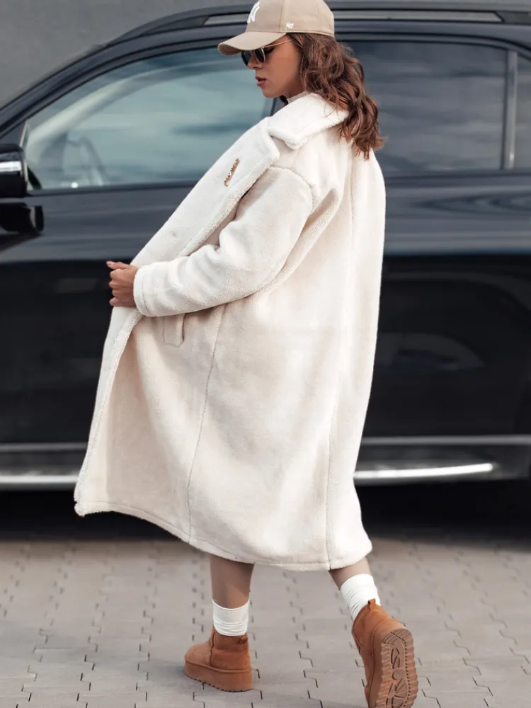 Kożuszki Damskie|Płaszcze Damskie>Dstreet Płaszcz damski zimowy GLAMFUR długi futerkowy beżowy TY4698