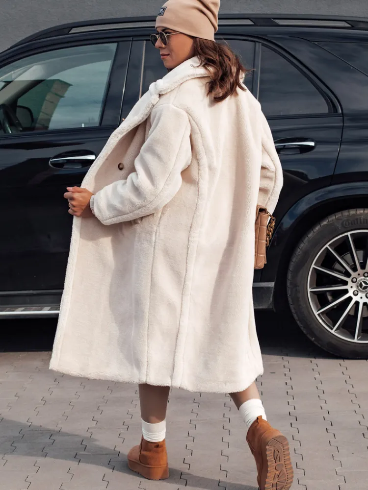 Kożuszki Damskie|Płaszcze Damskie>Dstreet Płaszcz damski zimowy LUXERII długi futerkowy beżowy TY4691