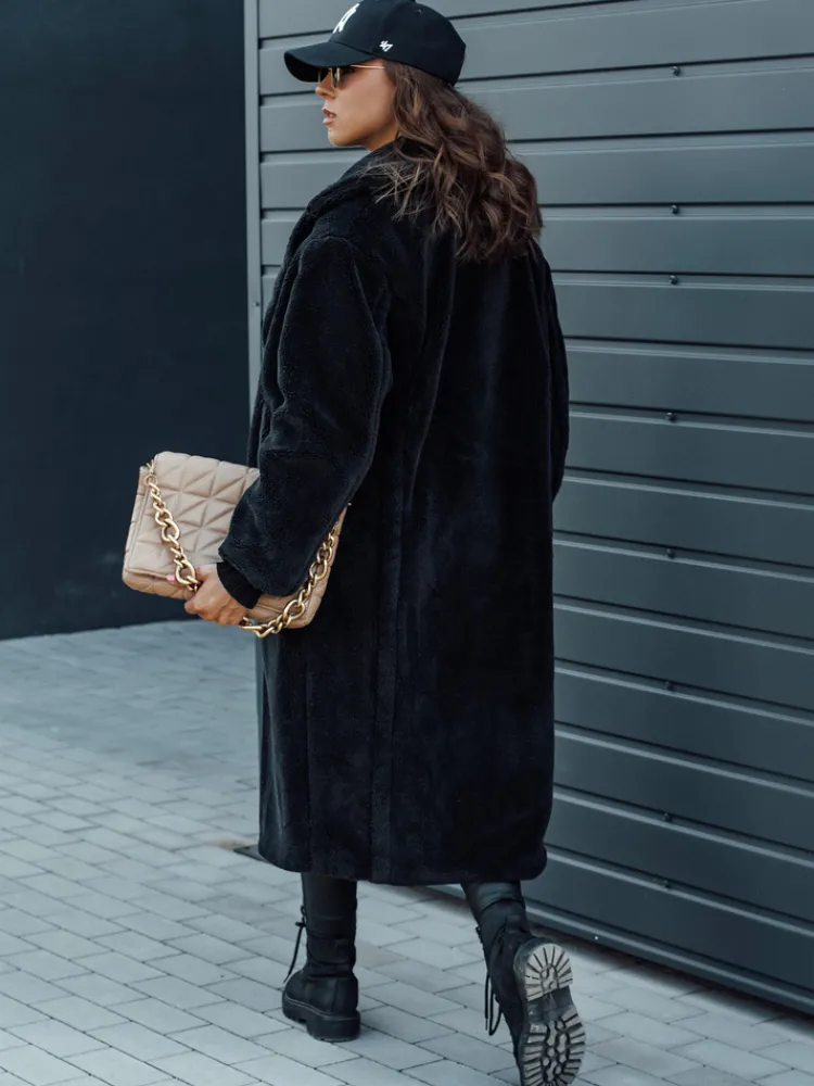 Kożuszki Damskie|Płaszcze Damskie>Dstreet Płaszcz damski zimowy LUXERII długi futerkowy czarny TY4688