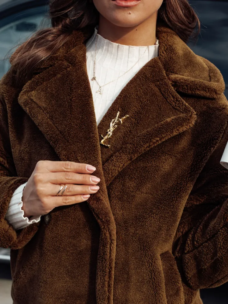 Kożuszki Damskie|Płaszcze Damskie>Dstreet Płaszcz damski zimowy LUXERII długi futerkowy kamelowy TY4690