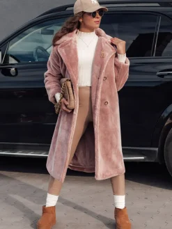Kożuszki Damskie|Płaszcze Damskie>Dstreet Płaszcz damski zimowy LUXERII długi futerkowy różowy TY4689
