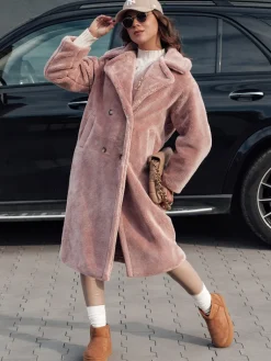 Kożuszki Damskie|Płaszcze Damskie>Dstreet Płaszcz damski zimowy LUXERII długi futerkowy różowy TY4689