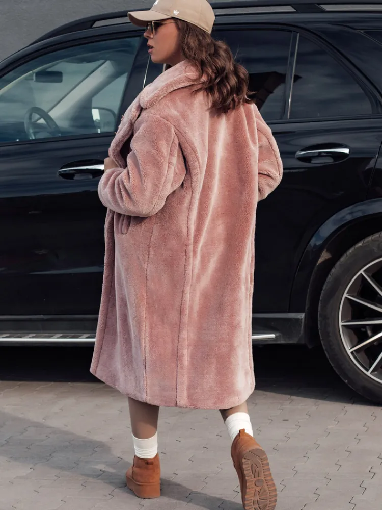 Kożuszki Damskie|Płaszcze Damskie>Dstreet Płaszcz damski zimowy LUXERII długi futerkowy różowy TY4689