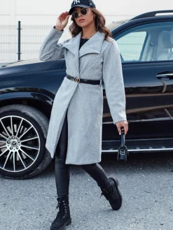 Płaszcze Damskie>Dstreet Płaszcz jesienny damski długi CELESTIA jasnoszary NY0684