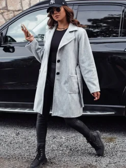 Płaszcze Damskie>Dstreet Płaszcz jesienny damski jednorzędowy wiązany QASAR jasnoszary NY0683