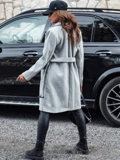 Płaszcze Damskie>Dstreet Płaszcz jesienny damski jednorzędowy SCHERMI jasnoszary NY0668