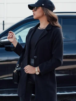 Płaszcze Damskie>Dstreet Płaszcz jesienny damski jednorzędowy LUGI zapinany na guzik czarny NY0670