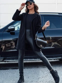 Płaszcze Damskie>Dstreet Płaszcz jesienny damski jednorzędowy LUGI zapinany na guzik czarny NY0670