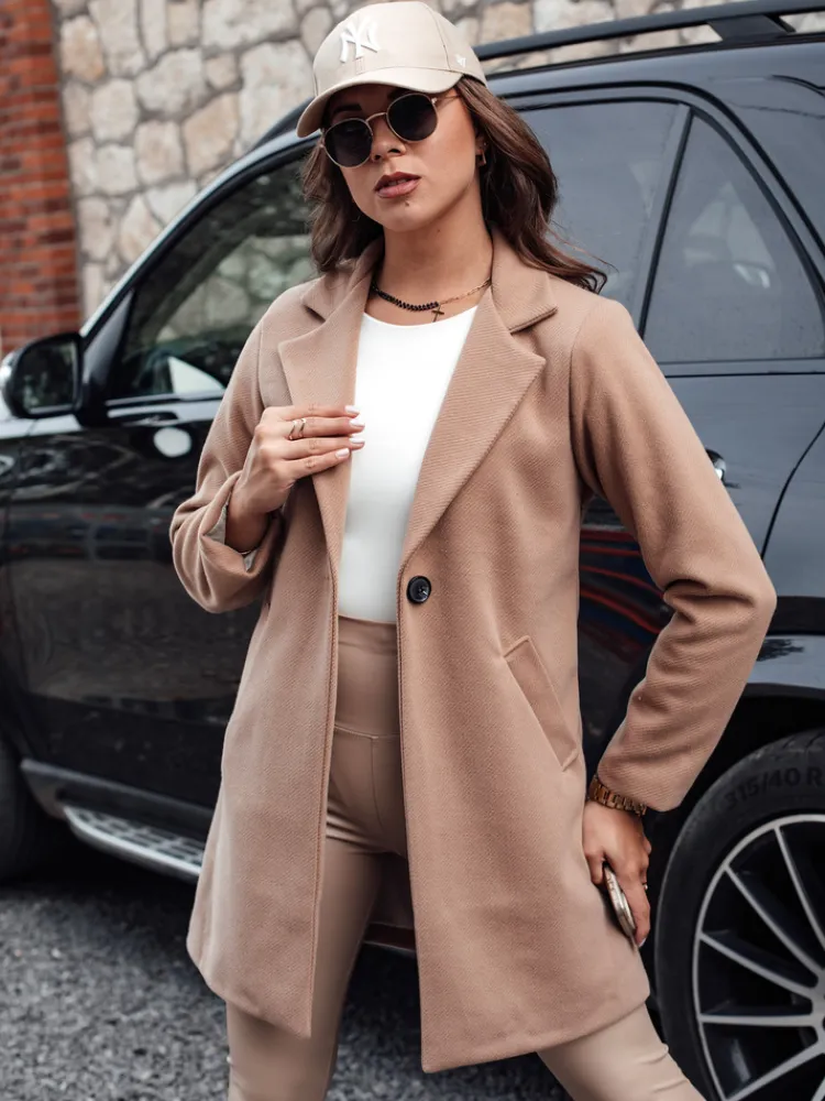 Płaszcze Damskie>Dstreet Płaszcz jesienny damski jednorzędowy LUGI kamelowy NY0674