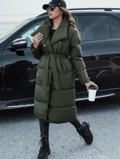 Płaszcze Damskie|Kurtki Damskie>Dstreet Płaszcz zimowy damski długi pikowany FAVI zielony TY4576