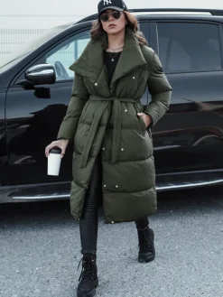 Płaszcze Damskie|Kurtki Damskie>Dstreet Płaszcz zimowy damski długi pikowany FAVI zielony TY4576