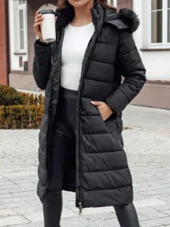 Płaszcze Damskie|Kurtki Damskie>Dstreet Płaszcz zimowy damski futerko z kapturem ITEM czarna TY4539