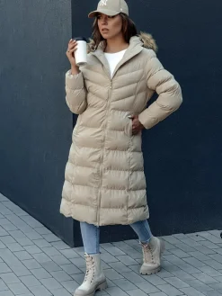 Płaszcze Damskie|Kurtki Damskie>Dstreet Płaszcz zimowy damski LUXWARM beżowy TY4376