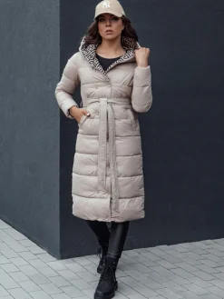 Płaszcze Damskie|Kurtki Damskie>Dstreet Płaszcz zimowy damski pikowany z kapturem GRACE beżowy TY4518