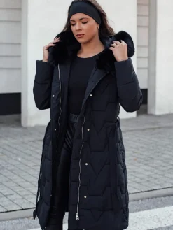 Kurtki Damskie>Dstreet Płaszcz zimowy damski pikowany z kapturem ELENESS czarny TY4613