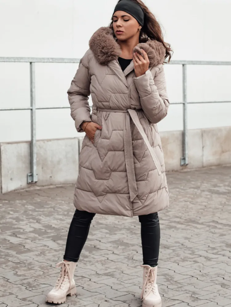 Kurtki Damskie>Dstreet Płaszcz zimowy damski pikowany z kapturem ELENESS beżowy TY4614