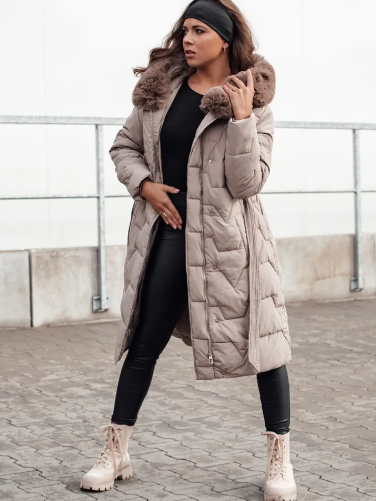 Kurtki Damskie>Dstreet Płaszcz zimowy damski pikowany z kapturem ELENESS beżowy TY4614