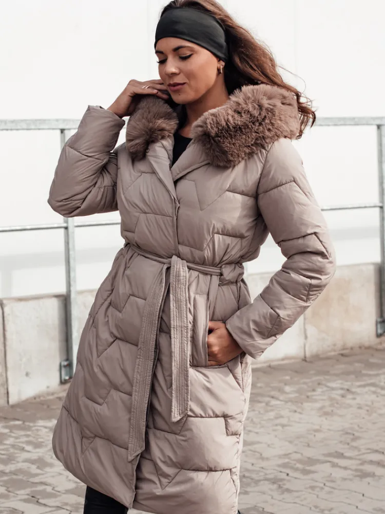 Kurtki Damskie>Dstreet Płaszcz zimowy damski pikowany z kapturem ELENESS beżowy TY4614