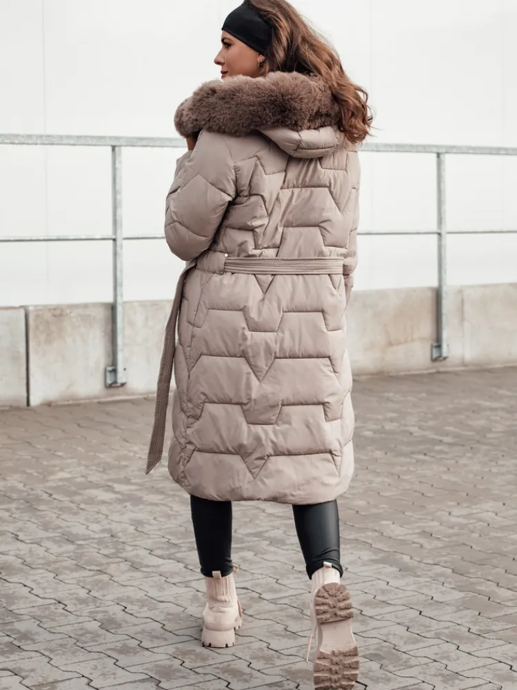 Kurtki Damskie>Dstreet Płaszcz zimowy damski pikowany z kapturem ELENESS beżowy TY4614