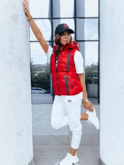 Kamizelki Damskie>Dstreet Pikowana kamizelka damska WISE OWL czerwona TY3783