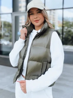 Kamizelki Damskie>Dstreet Pikowana kamizelka damska WILLOW zielona TY3799