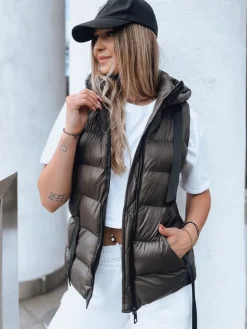 Kamizelki Damskie>Dstreet Pikowana kamizelka damska WISE OWL zielona TY3782