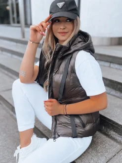 Kamizelki Damskie>Dstreet Pikowana kamizelka damska WISE OWL zielona TY3782