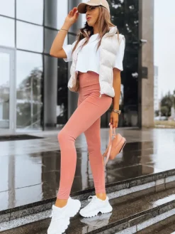 Spodnie Damskie>Dstreet Prążkowane legginsy damskie LOOK AT ME beżowe UY1573